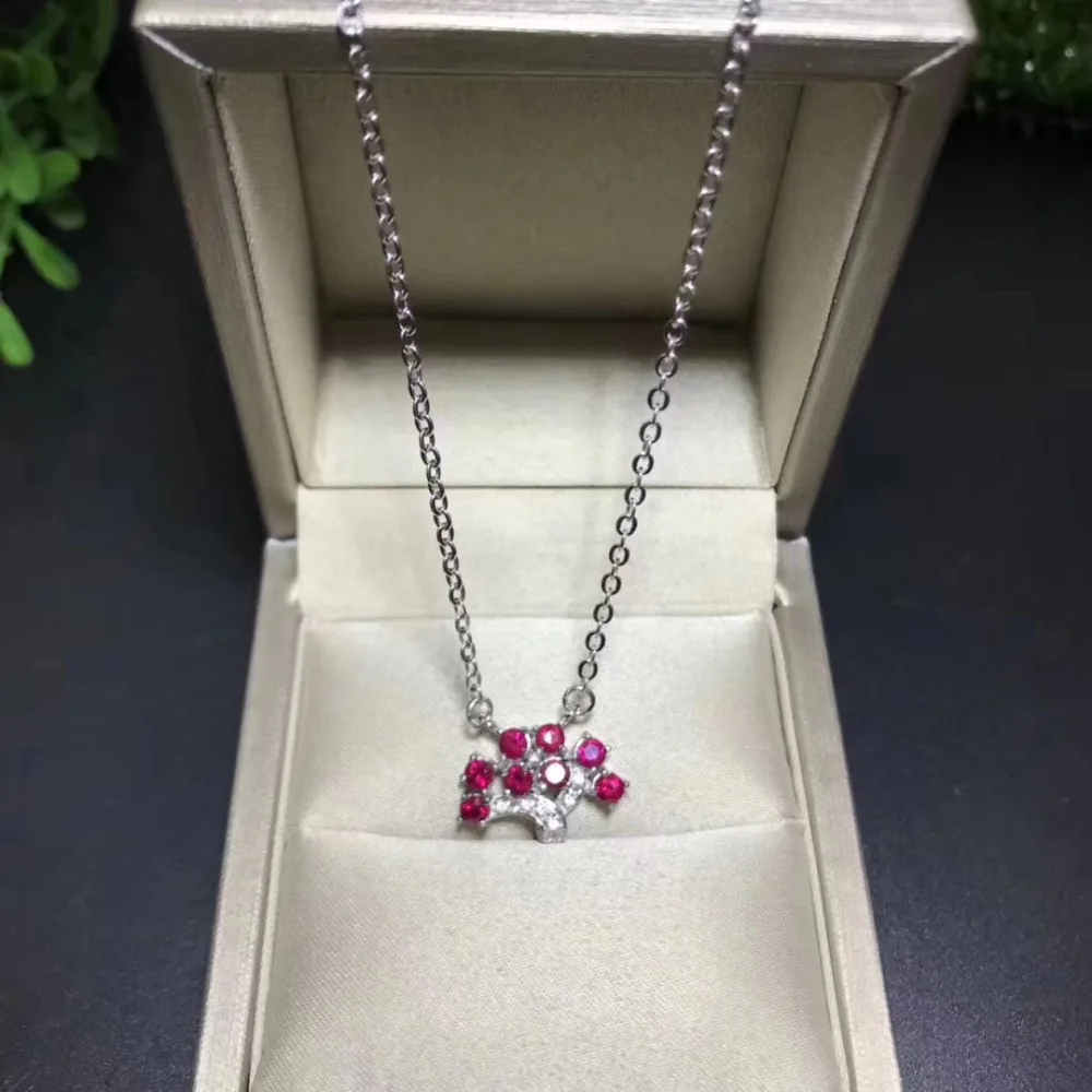 Naturel rouge rubis élégant belle arbre de noël collier pendentif pierre naturelle collier S925 arg