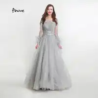 Finove 2019 New Evening Dresses Elegant Shining Floor Length Beading and Feathers Formal Gowns Party Dresses For Woman