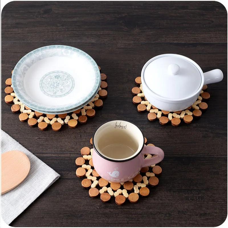 Round Bamboo Placemat Insulation Pads Coasters Hollow Wooden Pot Cup Mat ^P 