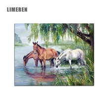 Imagem sem moldura Em Acrílico Parede Abstrata Pintura A Óleo Por Números Três Cavalos Pintura Por Números de Desenho Por Números Presente Original