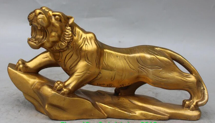 

12" Chinese Fengshui Bronze Zodiac Year Tiger Ferocious Animal Statue Sculpture R0709 (B0413)