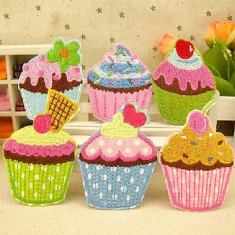 

6 Colors Lovly Ice Cream cupcake Applique Embroidery Iron On Patch Sew On Patches Craft Sewing Repair Embroidered