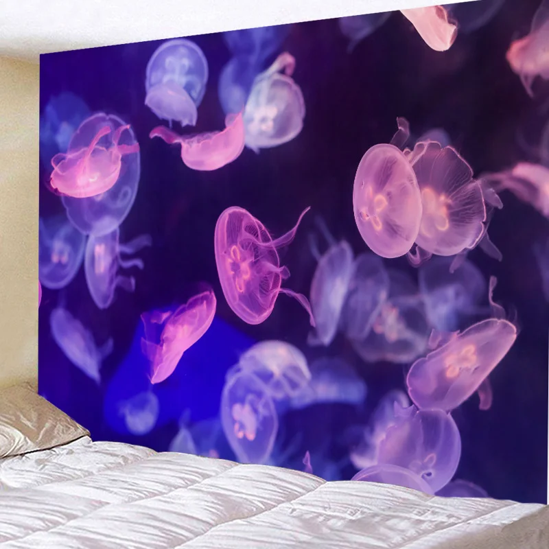 

Tapestry Wall Hanging Bed Spread Beach Towel Table Cloth Yoga Mat Home Decoration Sea Jellyfish Design Rectangle 150cmx130cm
