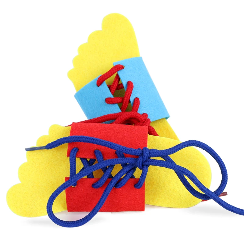 

2Pcs/Set Felt Fabric Slippers Children Learn to Tie Shoes School Study Tie Rope Tools Non-woven Felt Craft 16X8CM