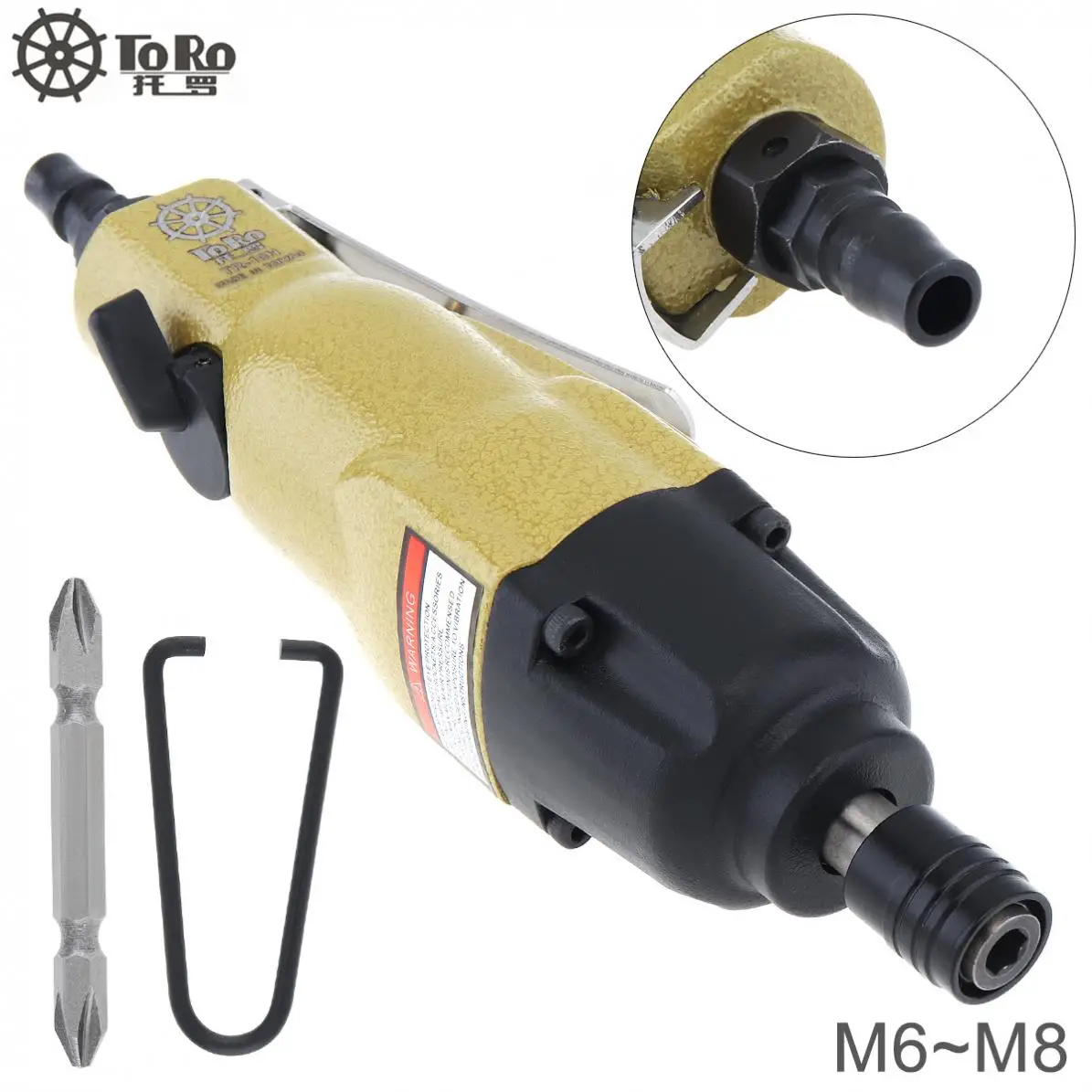

TORO 8/10mm Pneumatic Screwdriver 10000rpm Straight Shank Screwdriver with Double-headed Bit and Small Hook for Home Renovation