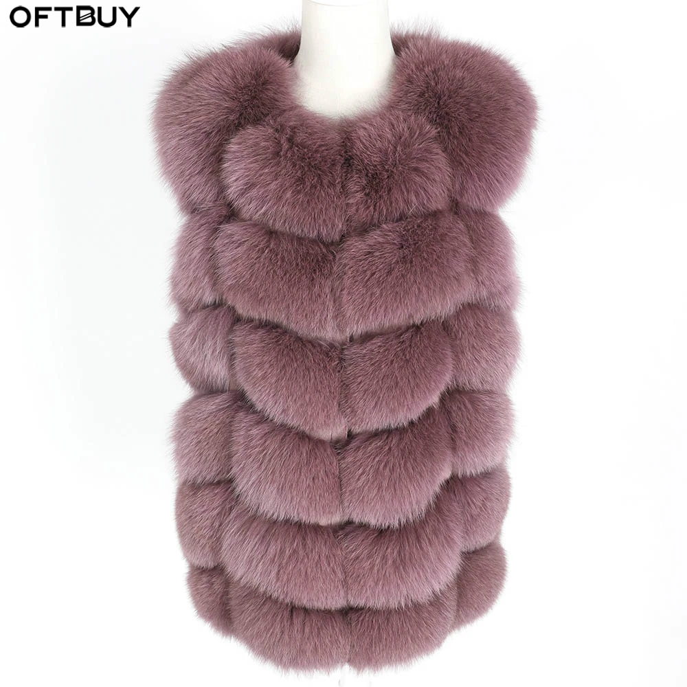 

OFTBUY 2019 New Spring Winter Jacket Women Real Fox Fur Sleeveless Vest Coat V-neck Thick Warm Streetwear Outerwear Casual