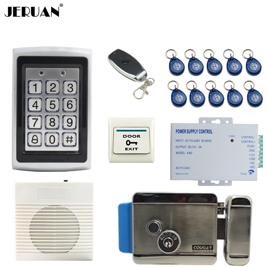 

JERUAN Metal Waterproof Backlight button RFID Access Controller system kit+new doorbell+Remote control+Exit Button Free shipping