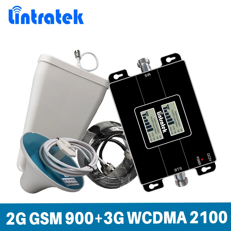 Ceny Wzmacniacz sygnału Lintratek GSM 900 3G 2100Mhz WCDMA regenerator sygnału 2G 3G wzmacniacz telefonu komórkowego 900 2100 GSM UMTS 65dB KW17L GW