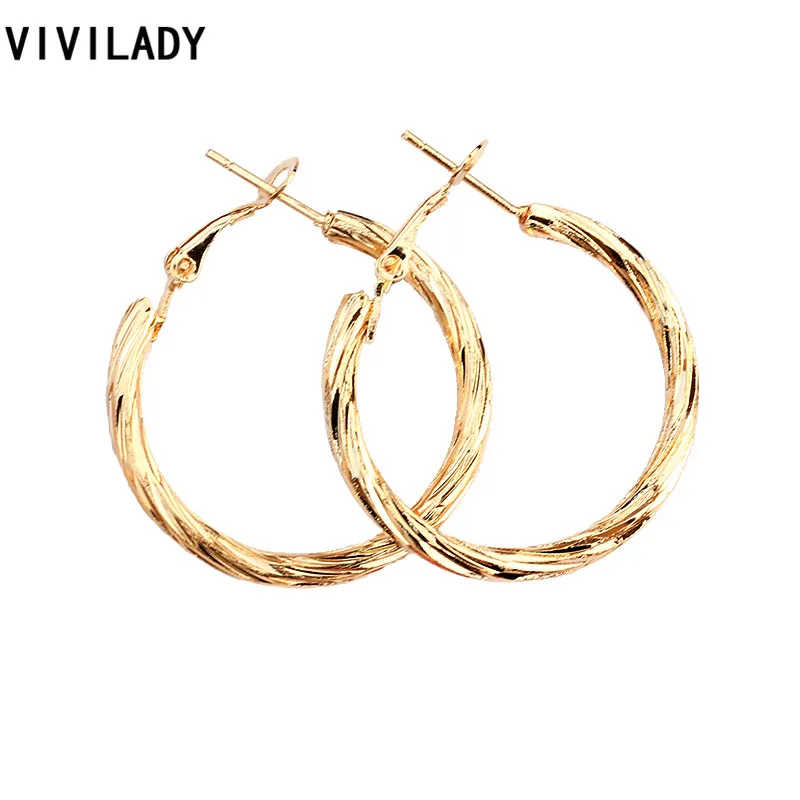 

VIVILADY 2pairs New Hot Pattern Groove Round 3cm Hoop Earrings Fashion Jewelry Women Bijoux Accessory Birthady Party Gifts Gifts