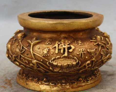 

JP S0094 4" Chinese Bronze Brass Buddhism lotus Blossom Seat incense burner censer Statue B0403