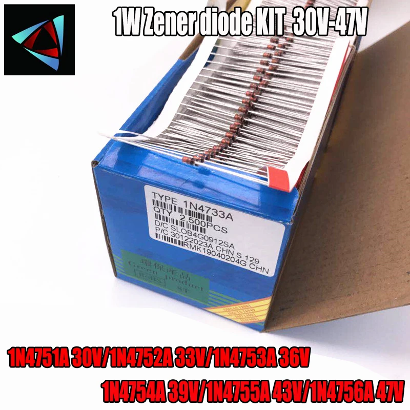 50 шт. 1 Вт зенеровский диод DO-41 1N4751A 30 В/1N4752A 33 в/1N4753A 36 В/1N4754A 39 в/1N4755A 43 В/1N4756A 47 в