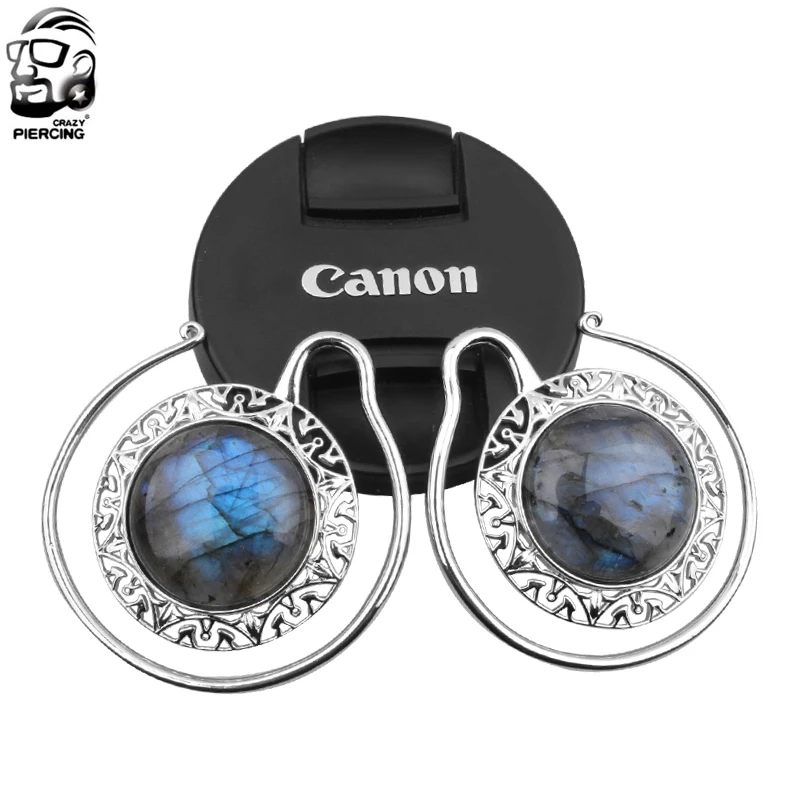 

New Fashion Stainless Steel Natural stone Charming Earrings Hoop Ear Taper Plug Stretcher Ear Weights Piercing Body Jewelry