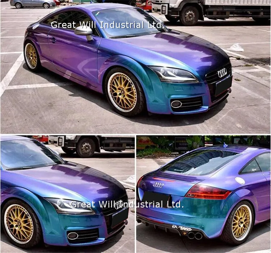 

Gloss Diamond Color Flow Blue To Purple Vinyl Wrap Film Vehicle Wrap Auto Body Film Car Wrap Air Release FAMEWILL 1.52x20m/roll