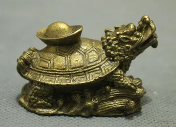 

Chinese Pure Brass Collect FengShui YuanBao Longevity Dragon Turtle Statue Set