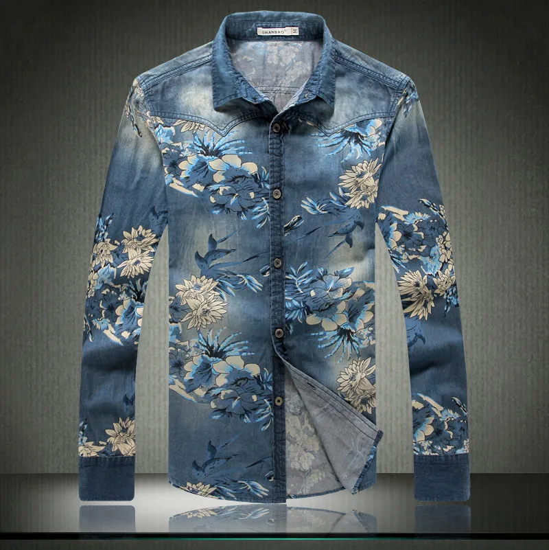 denim and flower brand mens shirts