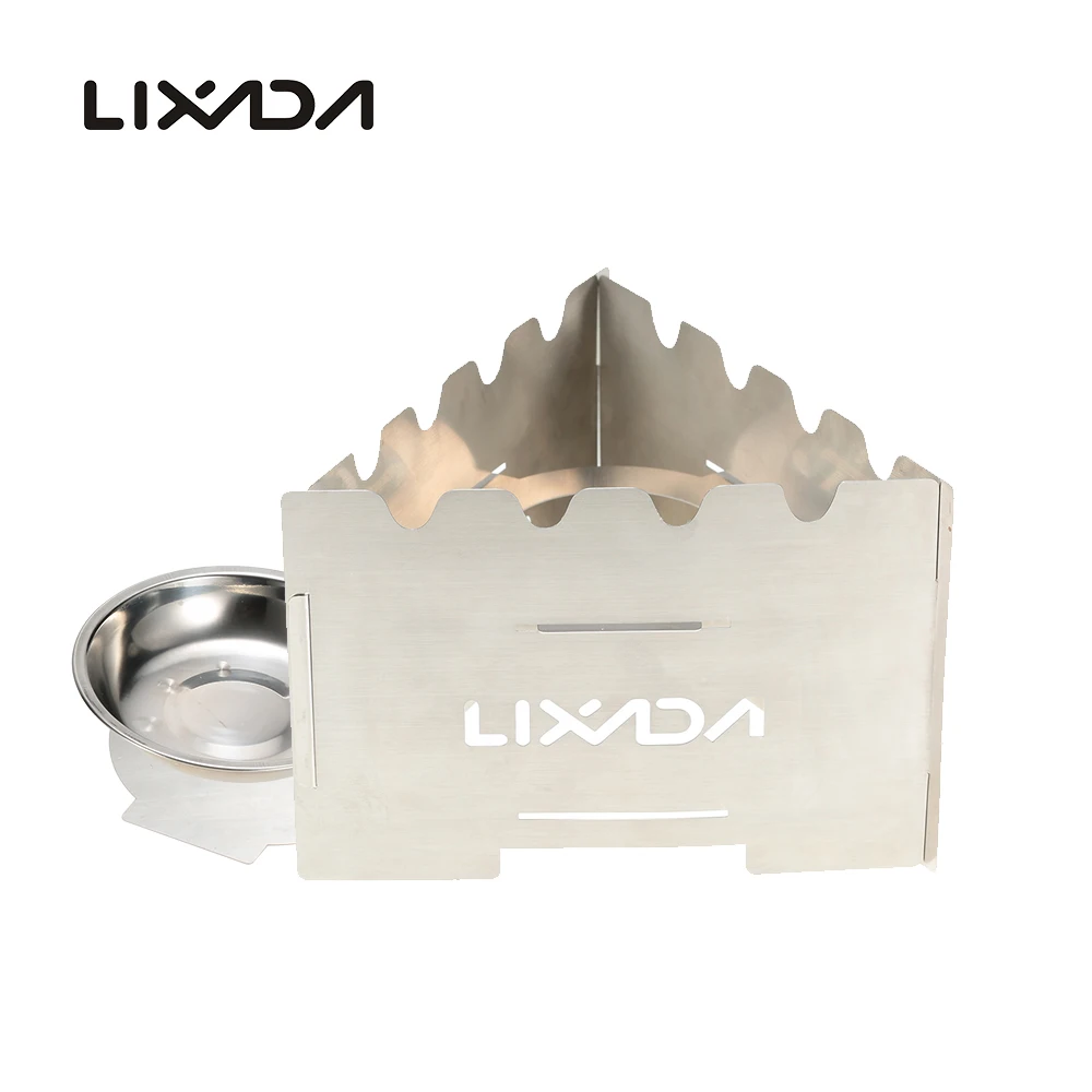 

Lixada with Tray Outdoor Cooking Camping Folding Wood Stove Pocket Alcohol Stainless Steel Portable Lightweight Stove Burners