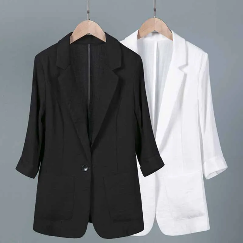 

Fashion Plus size S-7XL Summer Suit Women Cotton linen Thin Blazers Jackets Three Quarter sleeve short Outerwear Casual top G274