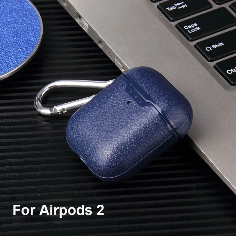 Чехол для Airpods 2 с кожаным узором Личи, мягкий ТПУ, Bluetooth, беспроводные наушники, защитный чехол для Airpods, зарядная коробка - Цвет: Blue For Airpods 2
