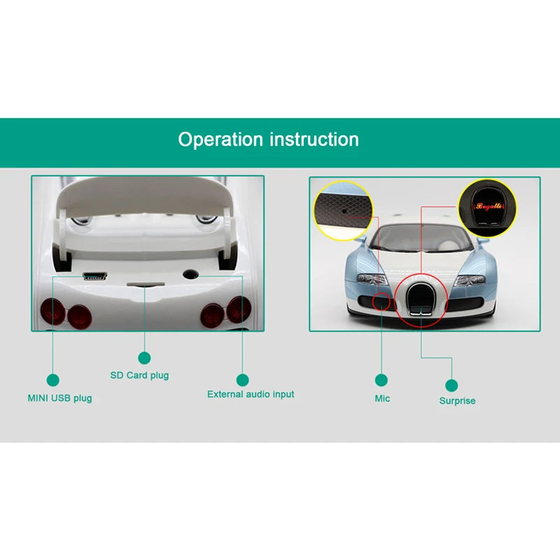  High Qualith ultra Bugatti car model Bluetooth Speakers Car model FM Radio USB TF Card Music Player