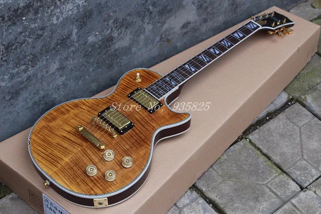 Best price at $257 Cheap New top quality1959 R9 Vos custom double Tiger Flame Maple top supreme LP Electric Guitar golden hardware Free Shipping