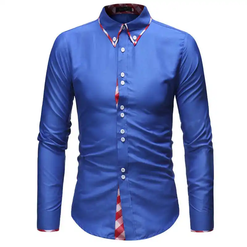 Мужские рубашки, европейские размеры, Новое поступление, приталенная Мужская рубашка, однотонный хлопковый в британском стиле с длинными рукавами, мужская рубашка - Цвет: 7007 sapphire