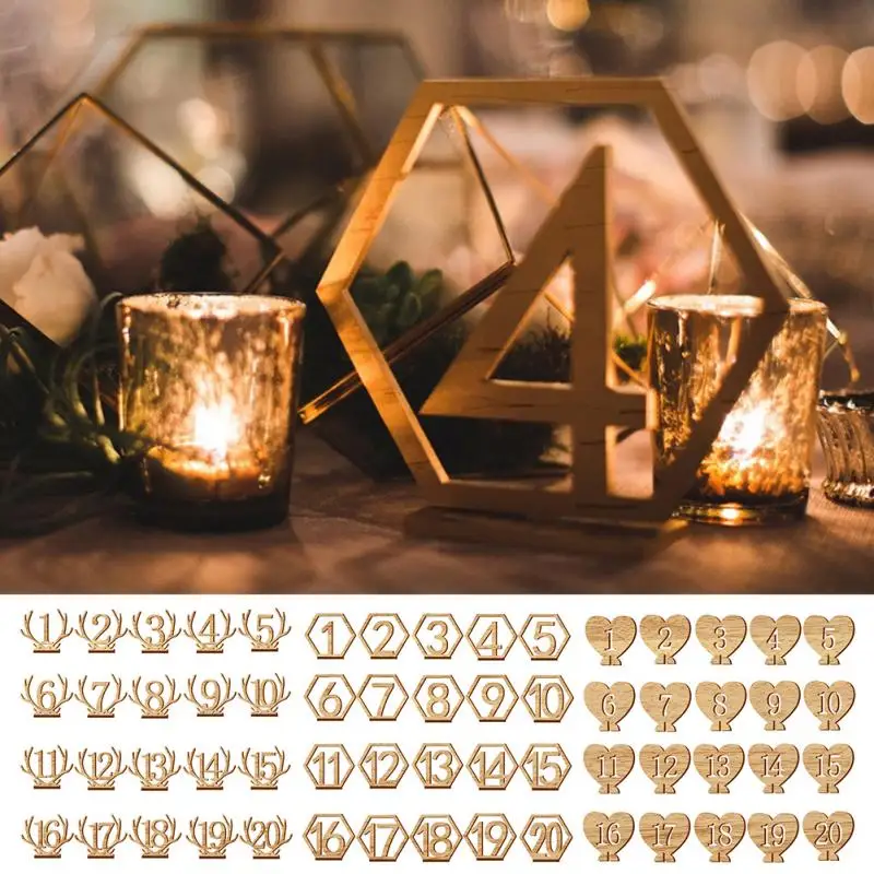 

1 to 20 Table Numbers Heart Shaped design Wedding Party Wooden Hollow Crafts Decor numbers card Gifts