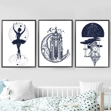 Abstract Universe Girl Nordic Posters And Prints Wall Art Canvas Painting Wall Pictures For Living Room Scandinavian Home Decor