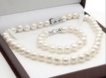 

hot!Jewellery NATURAL AAA 10-11MM WHITE PEARL NECKLACE 18"+ BRACELET 8"