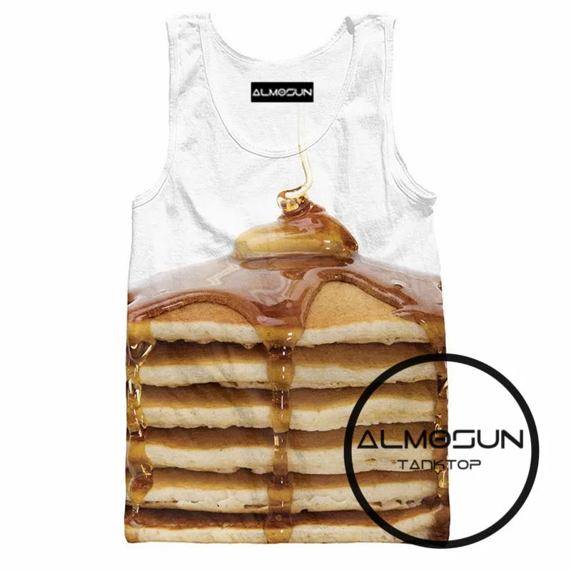 

ALMOSUN Pancake Stack 3D All Over Print Tank Tops Hot Summer Sleeveless Hipster Hip Hop Street Wear Top Tee for Men