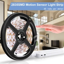 PIR 5V светодиодный шкаф светильник движения Сенсор светодиодный ламп 2835SMD гибкий светодиодный ночной светильник под кроватью лампа шкаф Лестницы