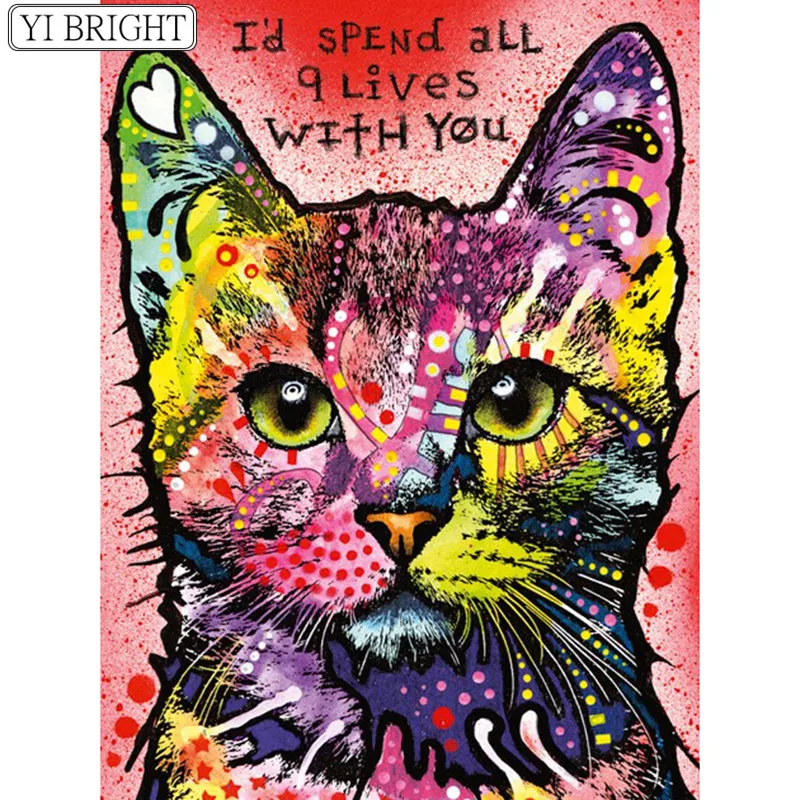 

5D DIY Full Square Diamond Painting Cross Stitch Colored cat 3D Diamond Embroidery Rhinestone Mosaic Home Decoration HYY