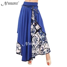 Длинные юбки с разрезом с высокой талией, женские летние Асимметричные макси юбки с цветочным принтом в стиле пэчворк, женские повседневные юбки зеленого и синего цвета, Saias