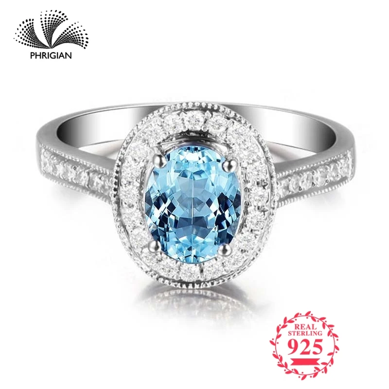 

NOT FAKE Fine Engraving Ring S925 Sterling silver gemstone oval cut ring Women custom jewelry 925 carat blue TOPAZ RING