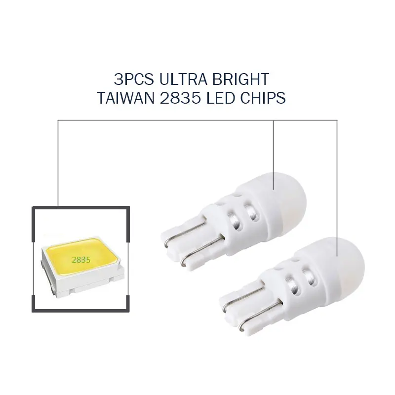 2 шт. T10 светодиодный белый светильник 168 501 W5W танкетка 2835 3SMD интерьерные лампы DC12V