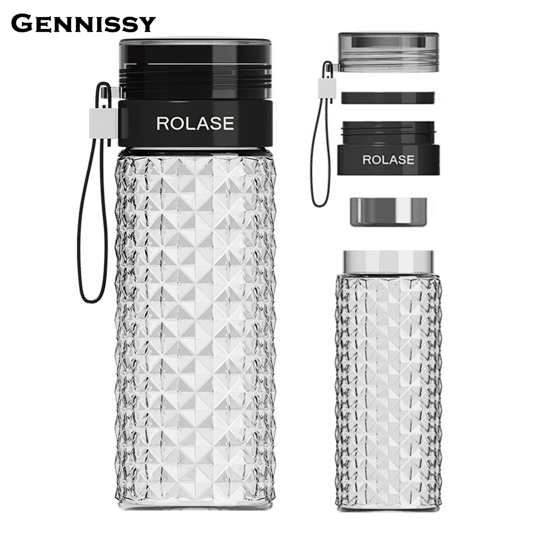 GENNISSY Brief 375ml Glass Bottle Portable Leak proof Bike Sports