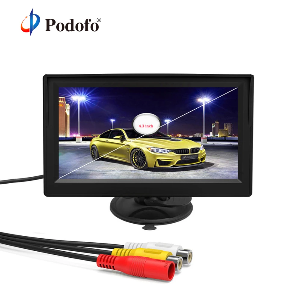 

Podofo 4.3" Monitor TFT LCD Rear View Monitor Parking Rearview System for Backup Reverse Camera Support VCD DVD Auto TV