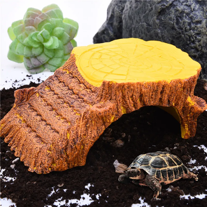 

Reptile Hide Cave Environmental Resin Amphibian Hideouts Crawler Lizard Crabs Tortoise Basking Platform Corner Ramp Pet Supplies