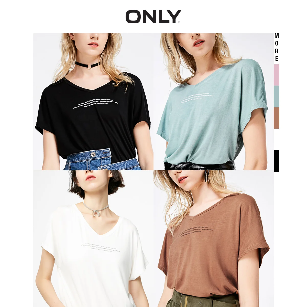 

ONLY 2019 Spring Summer New Women's Letter Print V-neckline Short-sleeved T-shirt |119101580