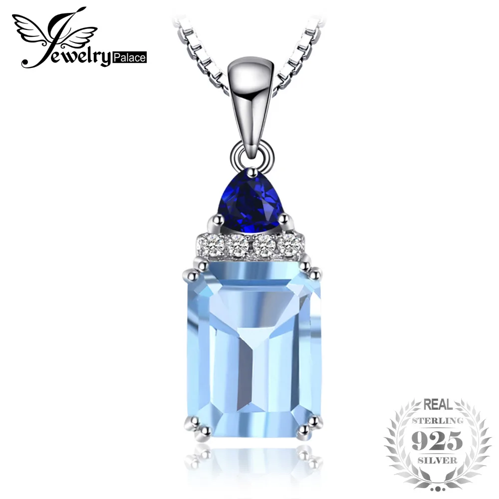 

JewelryPalace 1.92ct Emerald-Cut Genuine Sky Blue Topaz Created Sapphire Pendant 925 Sterling Silver Jewelry Not Include A Chain