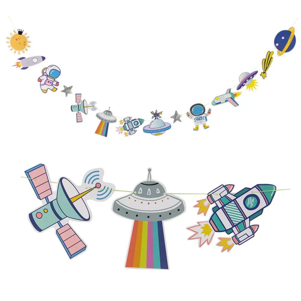

Outer Space Adventure Theme Party Decorations Banner Bunting Garland Astronaut Spaceship Rocket First Birthday Baby Shower Boy