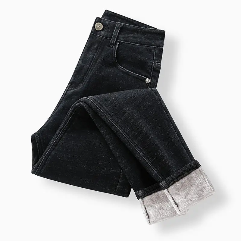Вельветовые Теплые джинсы с высокой талией, женские узкие винтажные Стрейчевые джинсы, узкие брюки, женские осенние зимние черные джинсы Z32