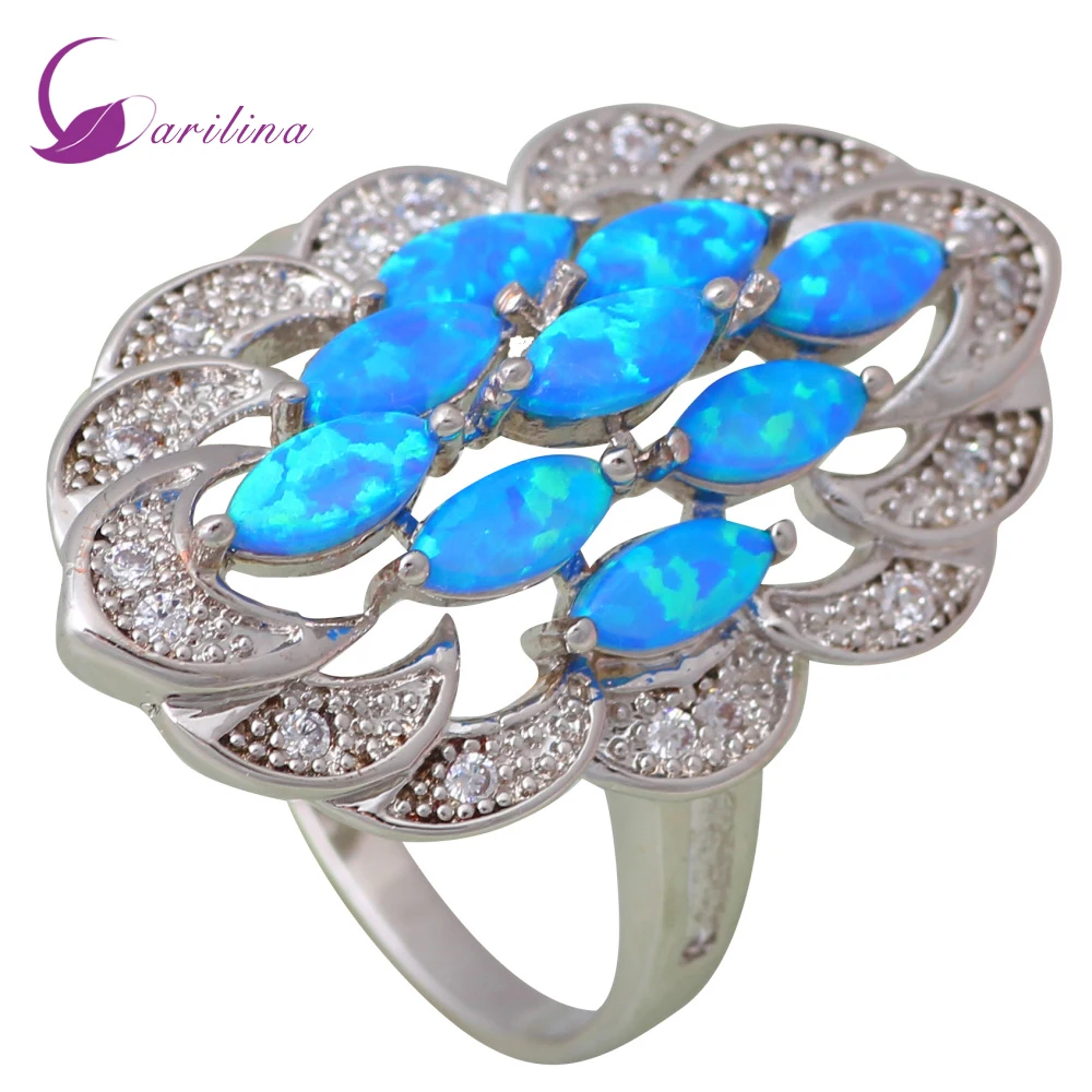 

Gallant Fashion 925 Sterling Silver Overlay Wedding rings for women Blue Opal size 5 6 7 8 9 R538