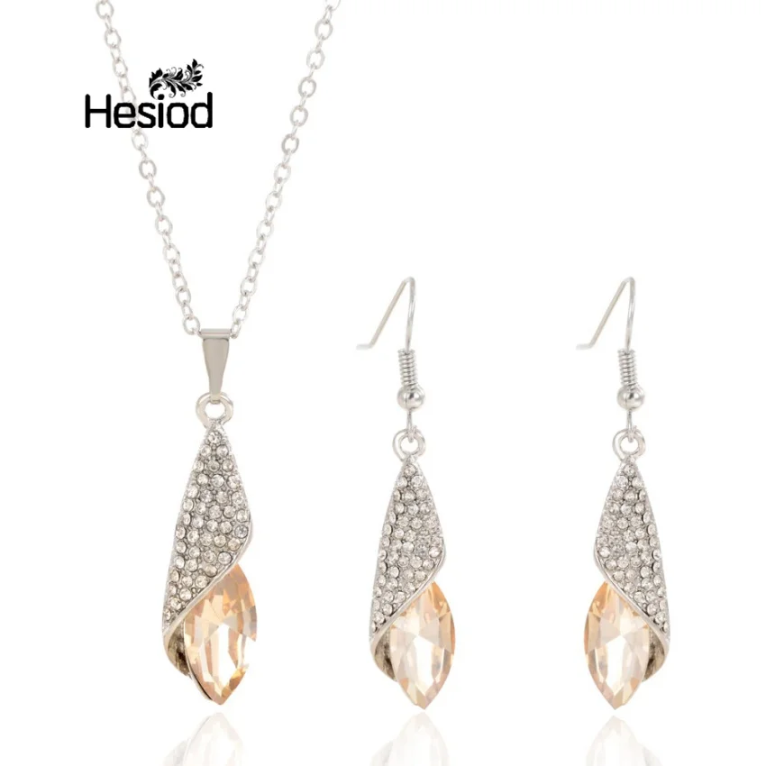 

Hesiod Classic Fashion Champagne Horseshoe Crystal Jewelry Sets Wedding Charm Jewelry for Women Silver Chain Necklace Earrings