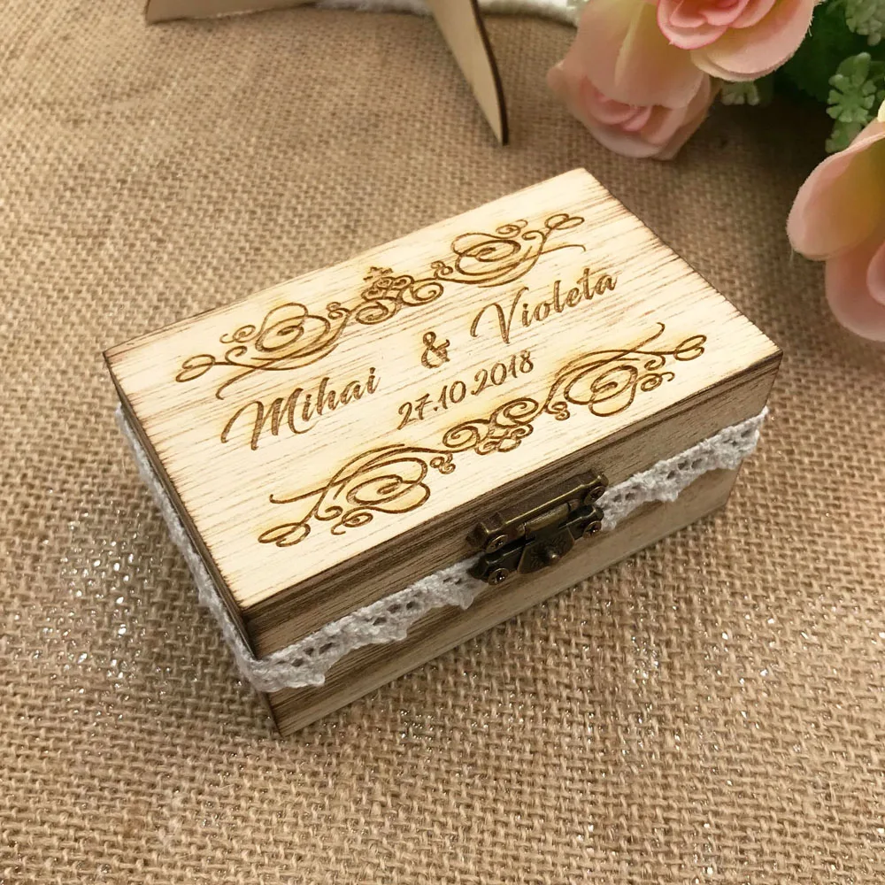 Personalized Retro Rustic Wedding Ring Box Custom Name Ring Box Rustic Ring Bearer Box Wedding Ring Holder2