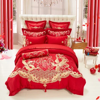 

4/6/9Pcs Luxury silky cotton Royal wedding Bedding Set Silky smooth Duvet Cover Bedspread Pillowcases Queen King size