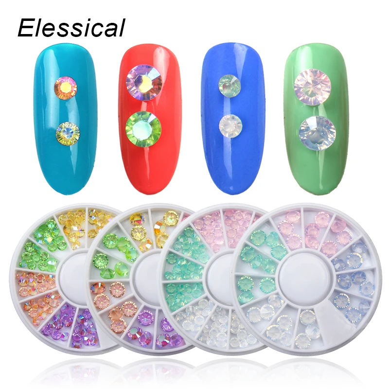 Elessical 1 Wheel Colorful Rhinestones For Nails Round Tip Stud Drill