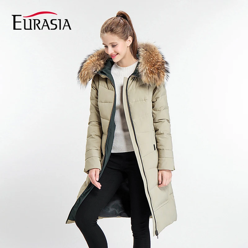

EURASIA Brands 2017 New Arrival Thick Full Mid-Long Women Winter Jacket Hood Design Warm Practical Parka Real Fur Coat Y170018