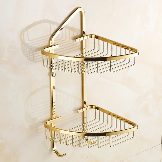 Dual Tier Copper Triangle Basket Bathroom Shelves Gold European Dual Tier Copper Triangle Basket Bathroom Shelves Gold European Toilet Storage Rack Shelf Vintage