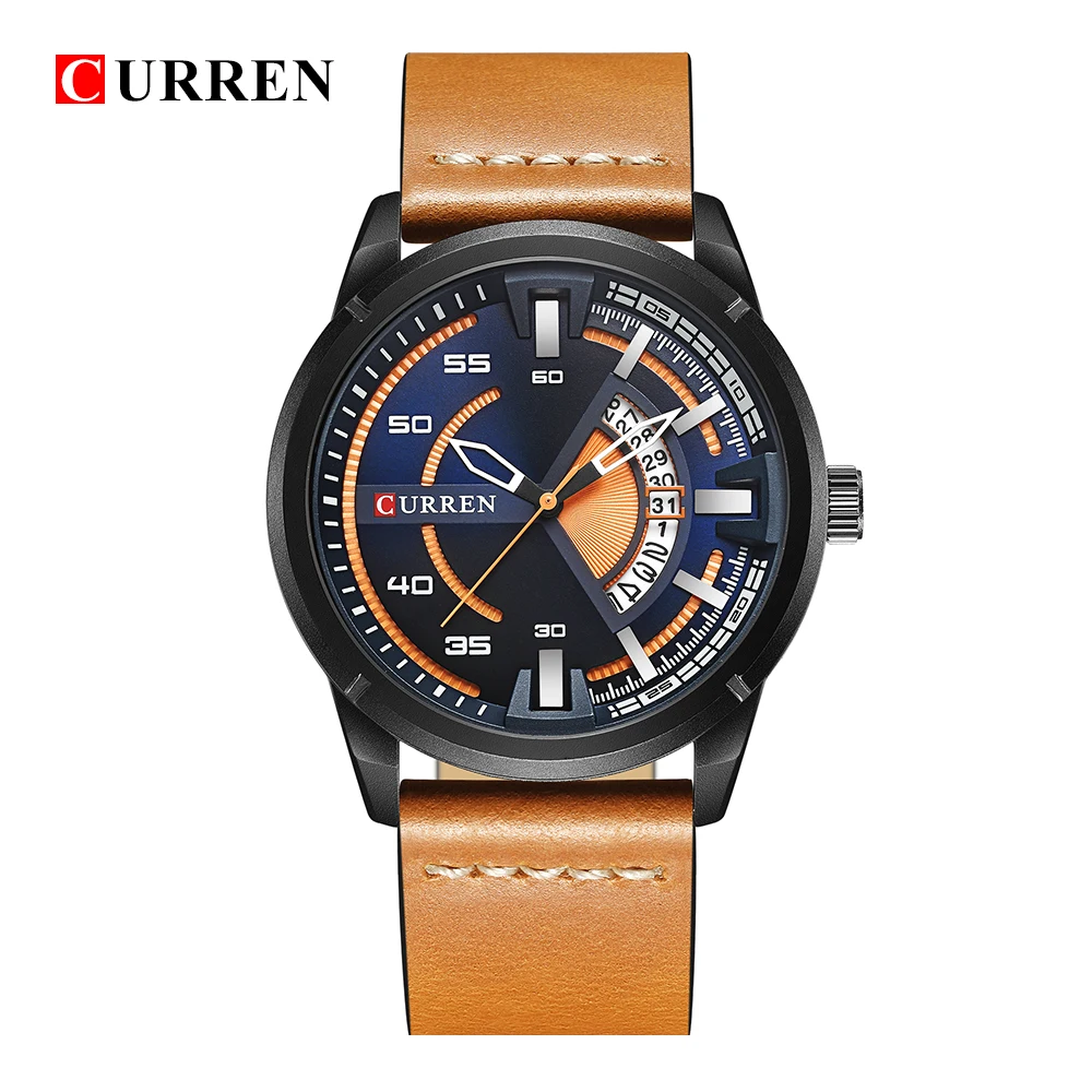 

2019 CURREN Male Quartz Watch Men Army Leather Strap Calendar Wristwatch Black Watches For Men Military Clock relogio masculino