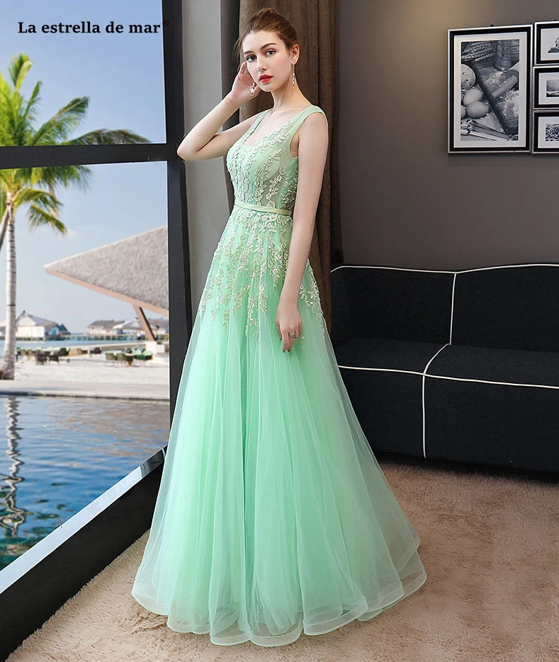 Vestidos de festa vestido longo para casamento2018 новые кружевные сексуальные с v-образным вырезом сзади открытые линии Мятные зеленые платья для подружки невесты дешево